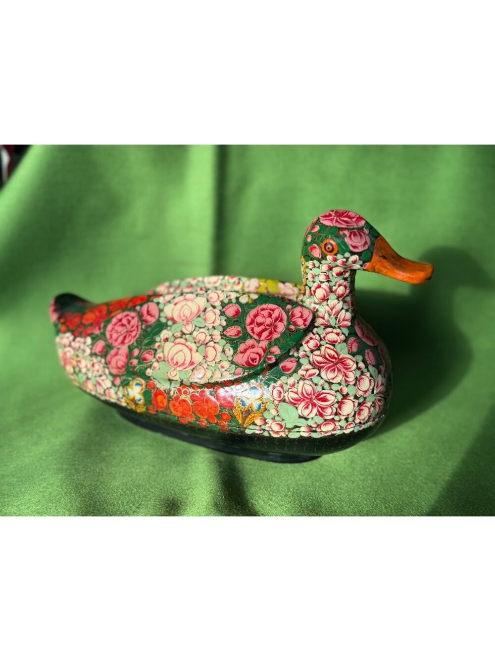 90s KASHMIR DUCK Lacquered Trinket Box Floral Bohemian Jewelry Trinket Box Pink